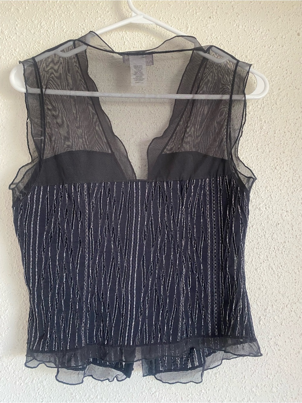 Papillon Blanc Sheer Mesh Metallic Hook Front Top Y2K Large - Picture 6 of 10